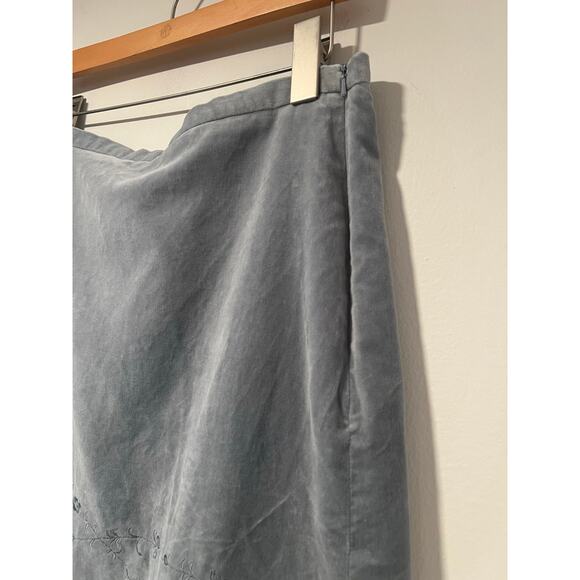 J.Crew Velvet A-Line Skirt Silver Blue w Floral Embroidery Cotton Size 10 JL - Picture 4 of 10